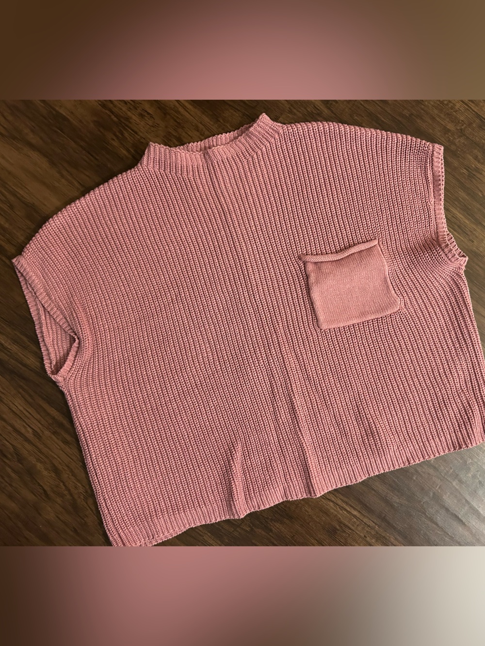 Zenana Outfitters Dusty Rose Ribbed Knit Short Sleeve Top